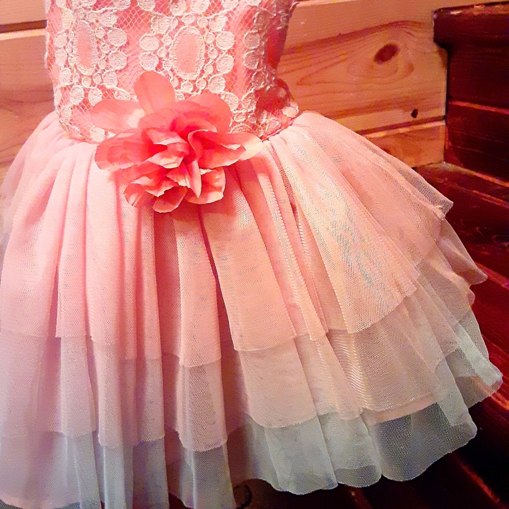 3 to 6 months girls formal dress peach in color
